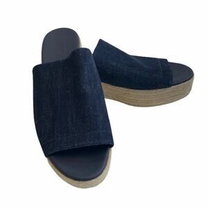 VINCE Solana Blue Denim Espadrille Platform Sandals, Size 8M, Jute Sole Slides